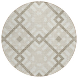 8' Beige Tan And Ivory Round Geometric Washable Indoor Outdoor Area Rug