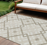 8' X 10' Beige Tan And Ivory Geometric Washable Indoor Outdoor Area Rug