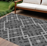 8' X 10' Charcoal Gray And Silver Geometric Washable Indoor Outdoor Area Rug