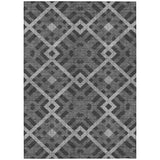 8' X 10' Charcoal Gray And Silver Geometric Washable Indoor Outdoor Area Rug