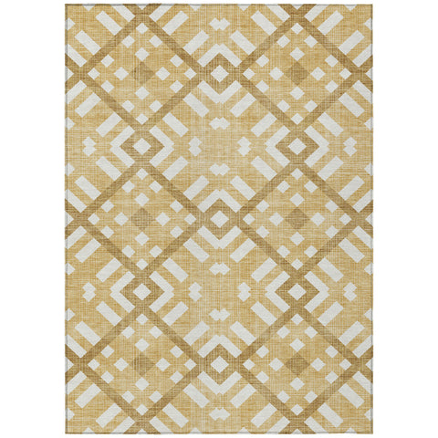 5' X 8' Gold Beige And Tan Geometric Washable Indoor Outdoor Area Rug