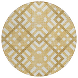 8' Gold Beige And Tan Round Geometric Washable Indoor Outdoor Area Rug