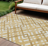 8' X 10' Gold Beige And Tan Geometric Washable Indoor Outdoor Area Rug