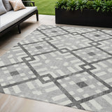 5' X 8' Gray Charcoal And Ivory Geometric Washable Indoor Outdoor Area Rug