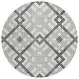 8' Gray Charcoal And Ivory Round Geometric Washable Indoor Outdoor Area Rug
