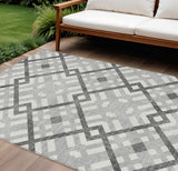 8' X 10' Gray Charcoal And Ivory Geometric Washable Indoor Outdoor Area Rug