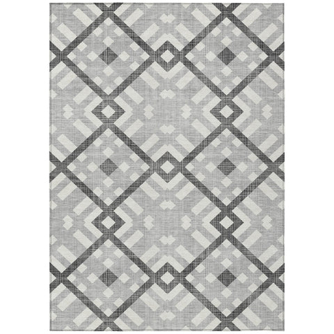 8' X 10' Gray Charcoal And Ivory Geometric Washable Indoor Outdoor Area Rug