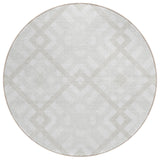 8' Ivory Beige And Tan Round Geometric Washable Indoor Outdoor Area Rug