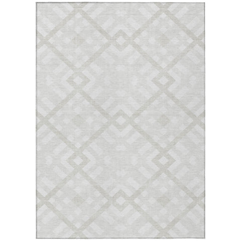 8' X 10' Ivory Beige And Tan Geometric Washable Indoor Outdoor Area Rug