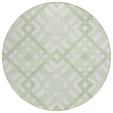 8' Mint Green And Ivory Round Geometric Washable Indoor Outdoor Area Rug