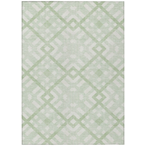 8' X 10' Mint Green And Ivory Geometric Washable Indoor Outdoor Area Rug