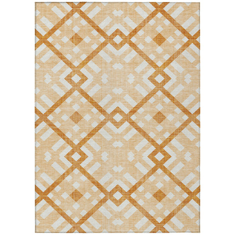 3' X 5' Peach Orange And Ivory Geometric Washable Indoor Outdoor Area Rug