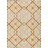 5' X 8' Peach Orange And Ivory Geometric Washable Indoor Outdoor Area Rug