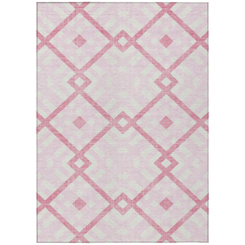 3' X 5' Pink Blush And Ivory Geometric Washable Indoor Outdoor Area Rug