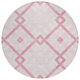 8' Pink Blush And Ivory Round Geometric Washable Indoor Outdoor Area Rug