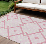 8' X 10' Pink Blush And Ivory Geometric Washable Indoor Outdoor Area Rug