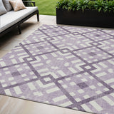 5' X 8' Purple Lilac And Ivory Geometric Washable Indoor Outdoor Area Rug