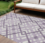 8' X 10' Purple Lilac And Ivory Geometric Washable Indoor Outdoor Area Rug