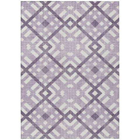 8' X 10' Purple Lilac And Ivory Geometric Washable Indoor Outdoor Area Rug