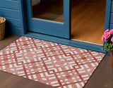 3' X 5' Red And Ivory Geometric Washable Indoor Outdoor Area Rug