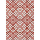 3' X 5' Red And Ivory Geometric Washable Indoor Outdoor Area Rug