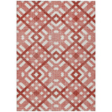 5' X 8' Red And Ivory Geometric Washable Indoor Outdoor Area Rug