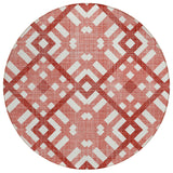8' Red And Ivory Round Geometric Washable Indoor Outdoor Area Rug