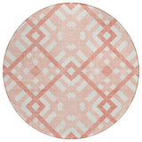 8' Salmon Peach And Ivory Round Geometric Washable Indoor Outdoor Area Rug