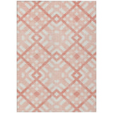 8' X 10' Salmon Peach And Ivory Geometric Washable Indoor Outdoor Area Rug