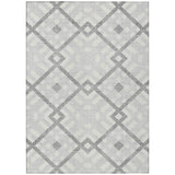 5' X 8' Silver Gray And Ivory Geometric Washable Indoor Outdoor Area Rug
