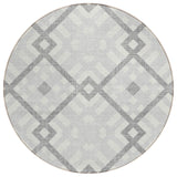8' Silver Gray And Ivory Round Geometric Washable Indoor Outdoor Area Rug