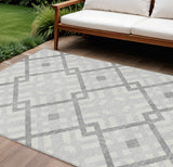 8' X 10' Silver Gray And Ivory Geometric Washable Indoor Outdoor Area Rug
