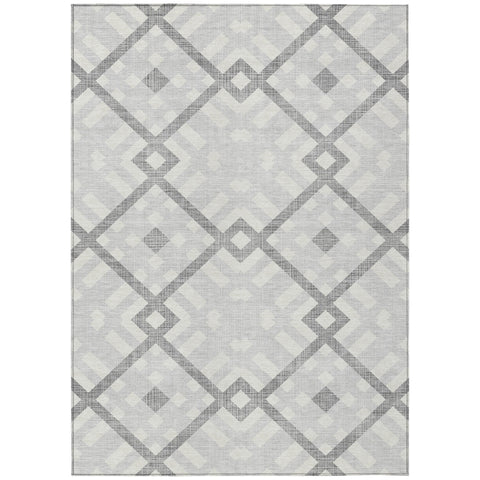 8' X 10' Silver Gray And Ivory Geometric Washable Indoor Outdoor Area Rug