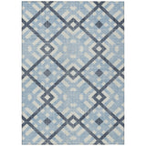 5' X 8' Sky Blue Navy Blue And Ivory Geometric Washable Indoor Outdoor Area Rug