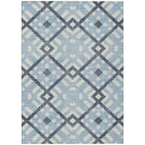 8' X 10' Sky Blue Navy Blue And Ivory Geometric Washable Indoor Outdoor Area Rug