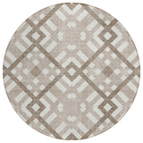 8' Taupe Brown And Ivory Round Geometric Washable Indoor Outdoor Area Rug