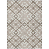 8' X 10' Taupe Brown And Ivory Geometric Washable Indoor Outdoor Area Rug