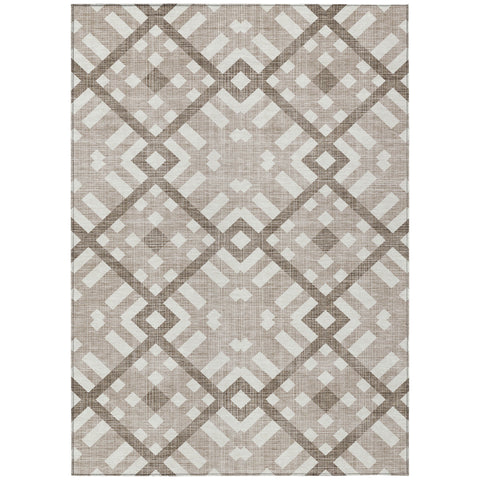 8' X 10' Taupe Brown And Ivory Geometric Washable Indoor Outdoor Area Rug