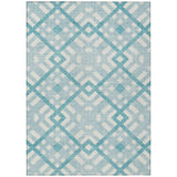 5' X 8' Teal Blue Aqua And Ivory Geometric Washable Indoor Outdoor Area Rug