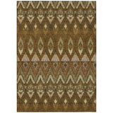 5' X 8' Brown Beige And Artichoke Green Southwestern Washable Indoor Outdoor Area Rug