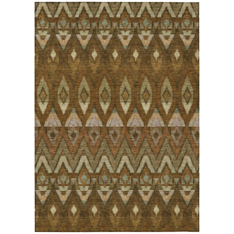 8' X 10' Brown Beige And Artichoke Green Southwestern Washable Indoor Outdoor Area Rug