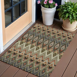 3' X 5' Taupe Olive Green And Beige Southwestern Washable Indoor Outdoor Area Rug
