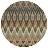 8' Taupe Olive Green And Beige Round Southwestern Washable Indoor Outdoor Area Rug