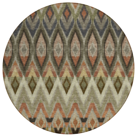 8' Taupe Olive Green And Beige Round Southwestern Washable Indoor Outdoor Area Rug