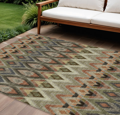 8' X 10' Taupe Olive Green And Beige Southwestern Washable Indoor Outdoor Area Rug