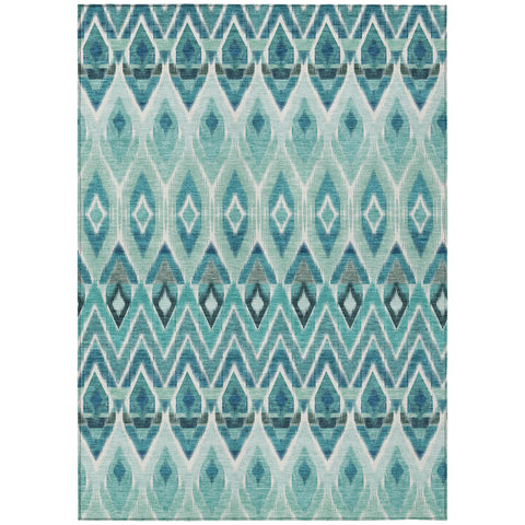 5' X 8' Teal Blue Aqua And Mint Green Southwestern Washable Indoor Outdoor Area Rug