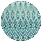 8' Teal Blue Aqua And Mint Green Round Southwestern Washable Indoor Outdoor Area Rug