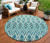 8' Teal Blue Aqua And Mint Green Round Southwestern Washable Indoor Outdoor Area Rug