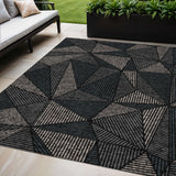 5' X 8' Black Charcoal And Gray Geometric Washable Indoor Outdoor Area Rug