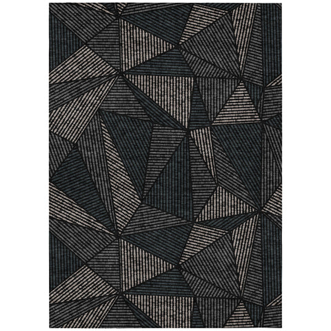 5' X 8' Black Charcoal And Gray Geometric Washable Indoor Outdoor Area Rug